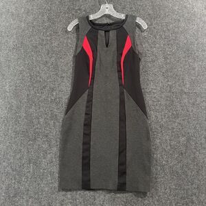 Joseph Ribkoff Dress Women's 8 Gray Black Red Sleeveless Sheath Colorblock